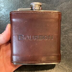 Top Shelf Flasks Stainless Steel BOURBON brown leather 6oz